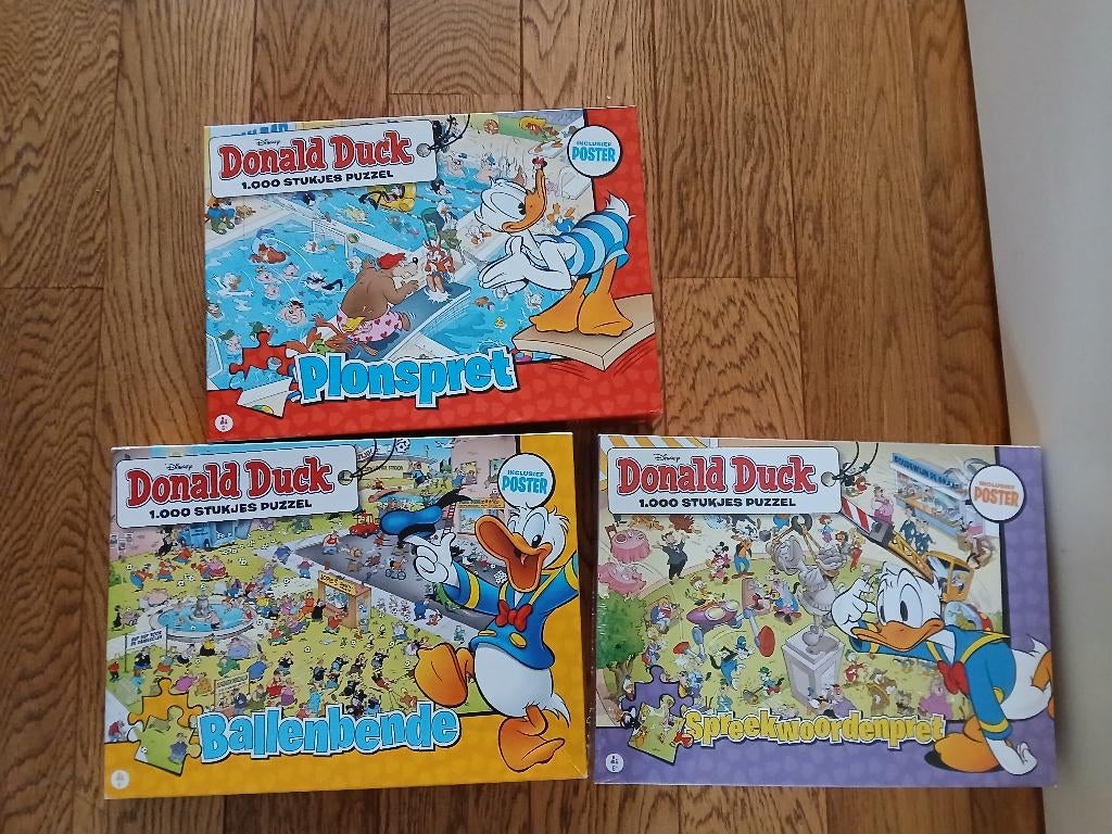 Donald Duck puzzels 1000 stukjes, Hobby en Vrije tijd, Denksport en Puzzels, Ophalen of Verzenden, 500 t/m 1500 stukjes, Zo goed als nieuw