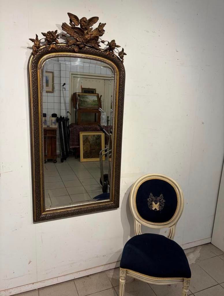 Antieke Franse kuifspiegel met geslepen glas 150 h x 72 b, Antiek en Kunst, Antiek | Spiegels, Ophalen, Rechthoekig, 50 tot 100 cm