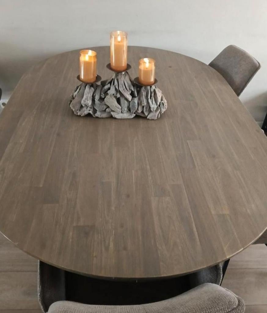 Mooie Deense massieve eet tafel 6 pers met eiken kruis poot, Ophalen, Ovaal, 200 cm of meer, 100 tot 150 cm