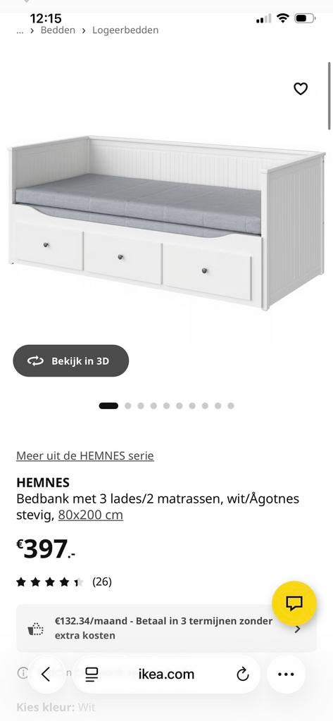Hemnes bedbank slaapbank bed ikea zgan, Huis en Inrichting, Ophalen, Wit, Tweepersoons, Zo goed als nieuw