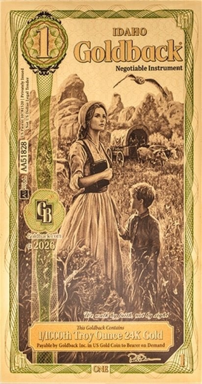 USA Goldback 1 Idaho 2026 alpha, Verzenden, Goud