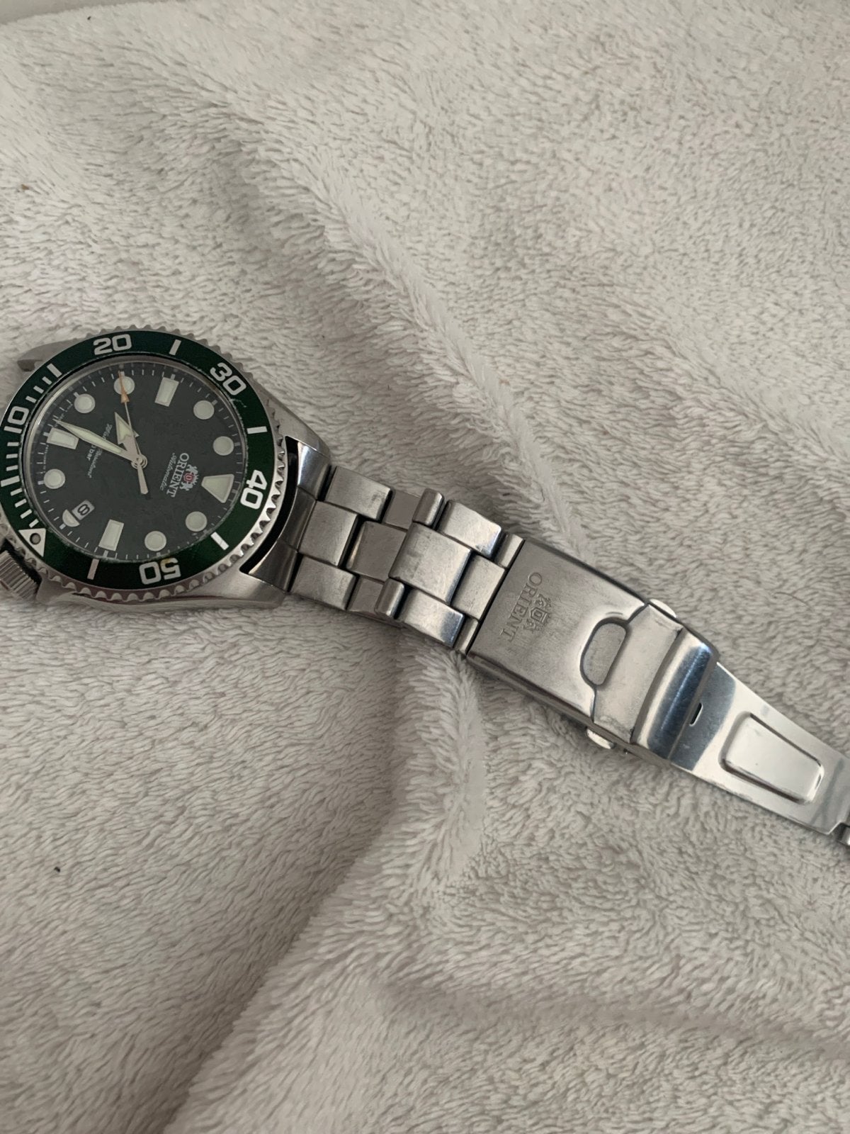 Mooi glow in the dark horloge - Orient (500€), Overige merken, Gebruikt, Staal, Polshorloge