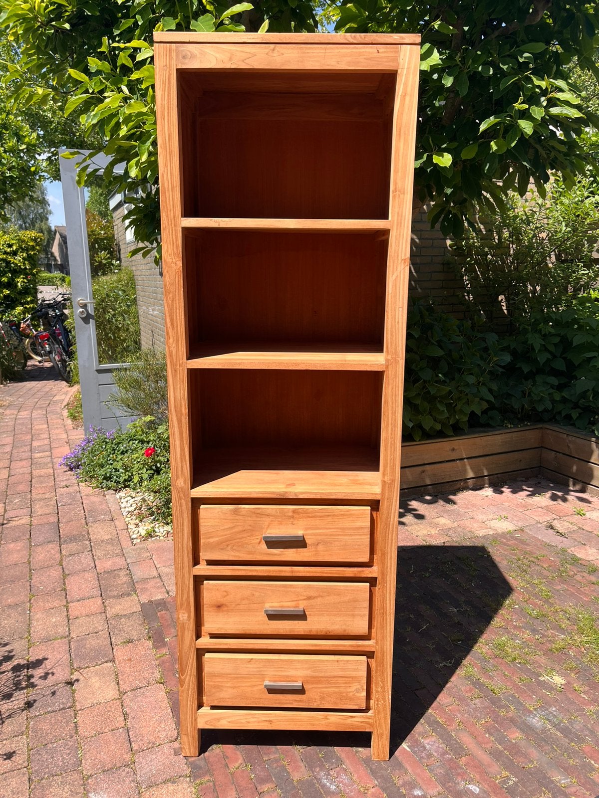 Massief teakhouten kast / boekenkast met laden – 190 cm, Huis en Inrichting, Ophalen, Gebruikt, Teakhout, 50 tot 100 cm