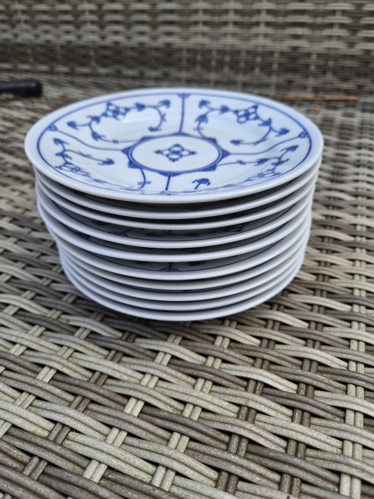 Gebaksbordjes servies Saks - Blauw en wit porselein, Gebruikt, Klassiek, Ophalen of Verzenden, Bord(en)