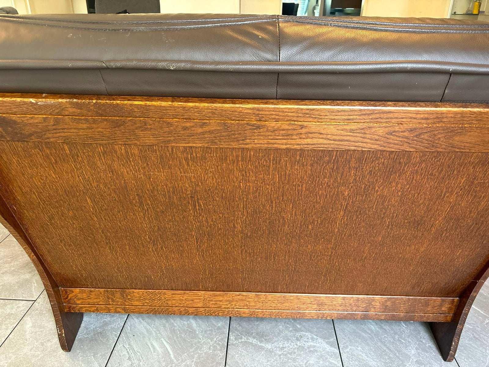 Lerenbank bruin, Antiek, 125 tot 150 cm, Leer, Ophalen of Verzenden