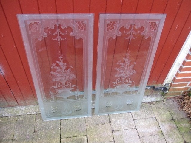83,5x40cm prachtige ruit / raam met ge-etst glas, Ophalen