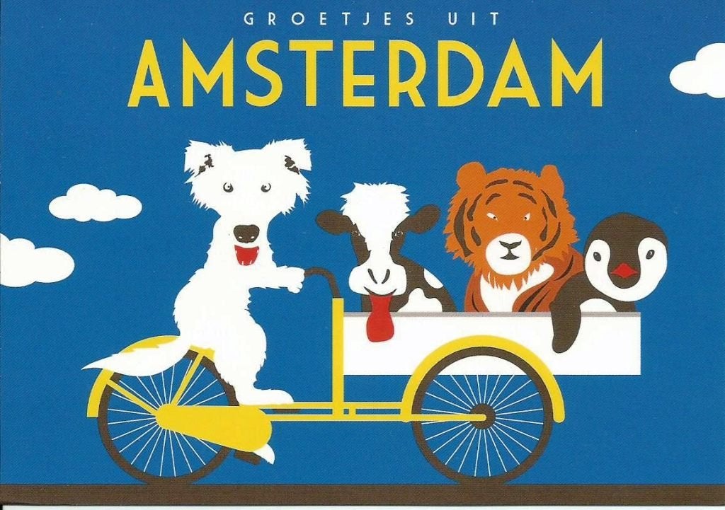 Ansichtkaart 	Amsterdam 	hond, koe, tijger, pinguïn, Verzenden, 1980 tot heden, Gelopen, Noord-Holland