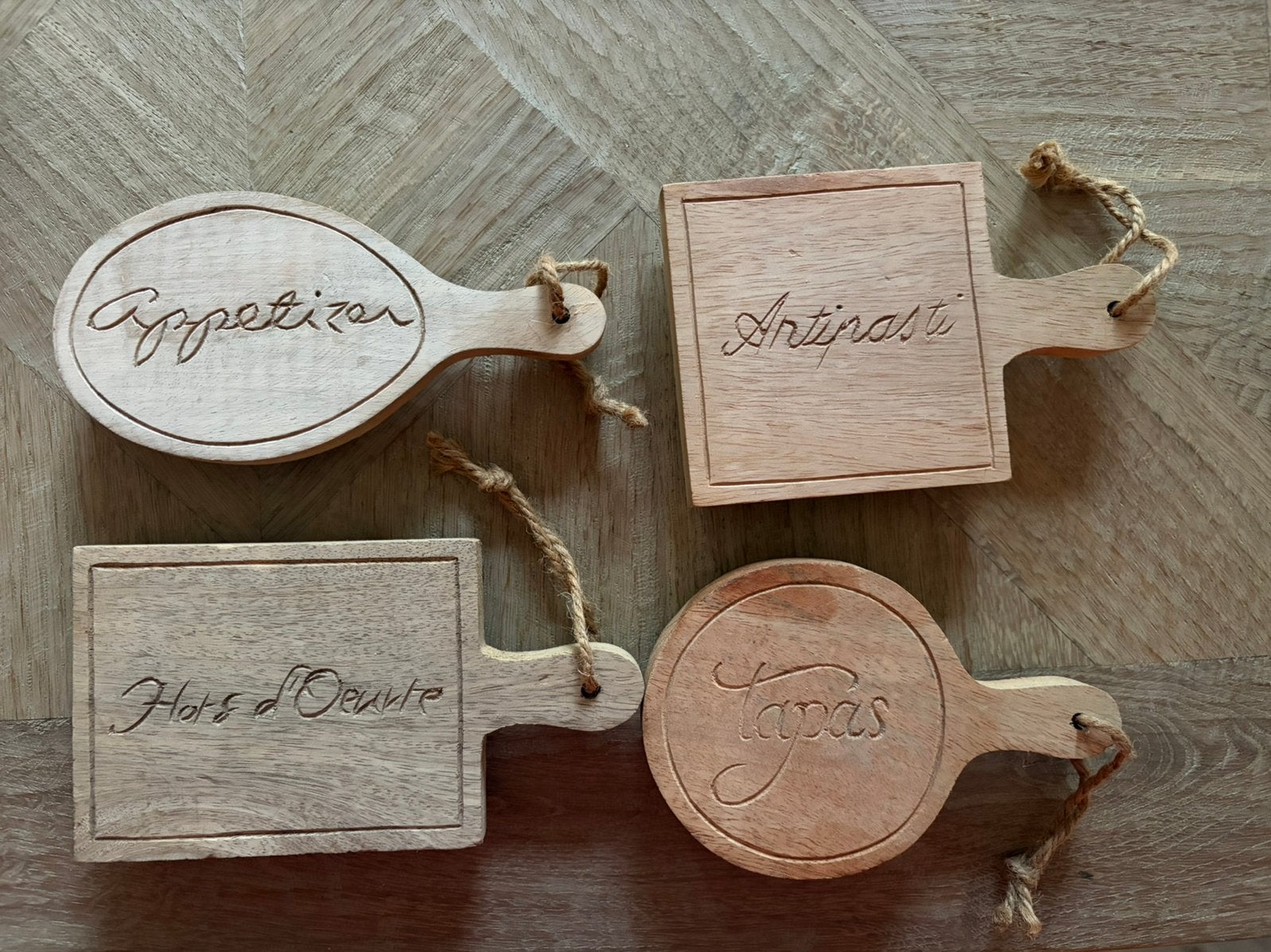 Kleine tapas houten plankjes van Riviera Maison, Huis en Inrichting, Ophalen, Overige materialen, Overige typen, Zo goed als nieuw