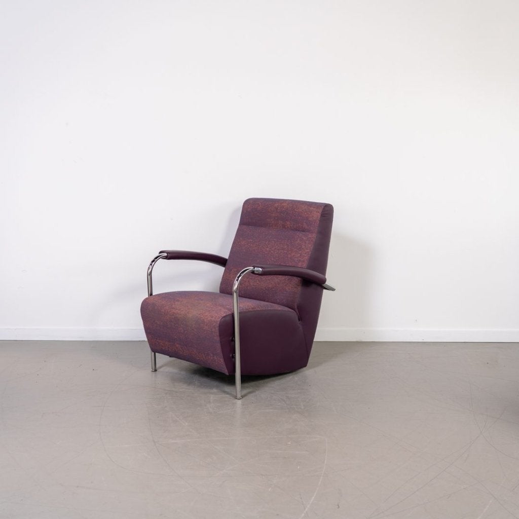 Leolux Scylla Hoog Fauteuil Paars Stof/Paars Leer, Niet ingevuld, Leolux, Niet ingevuld, 75 tot 100 cm