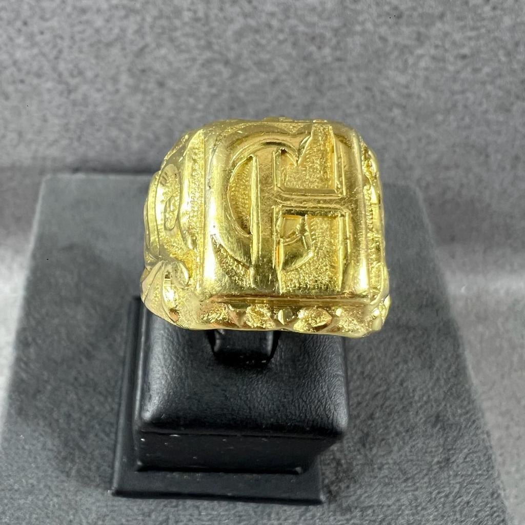 Gouden Ring | 14k | 15,95g | monogram letter C/H |22| 408533, Sieraden, Tassen en Uiterlijk, Ringen, Gebruikt, 20 of groter, Heer
