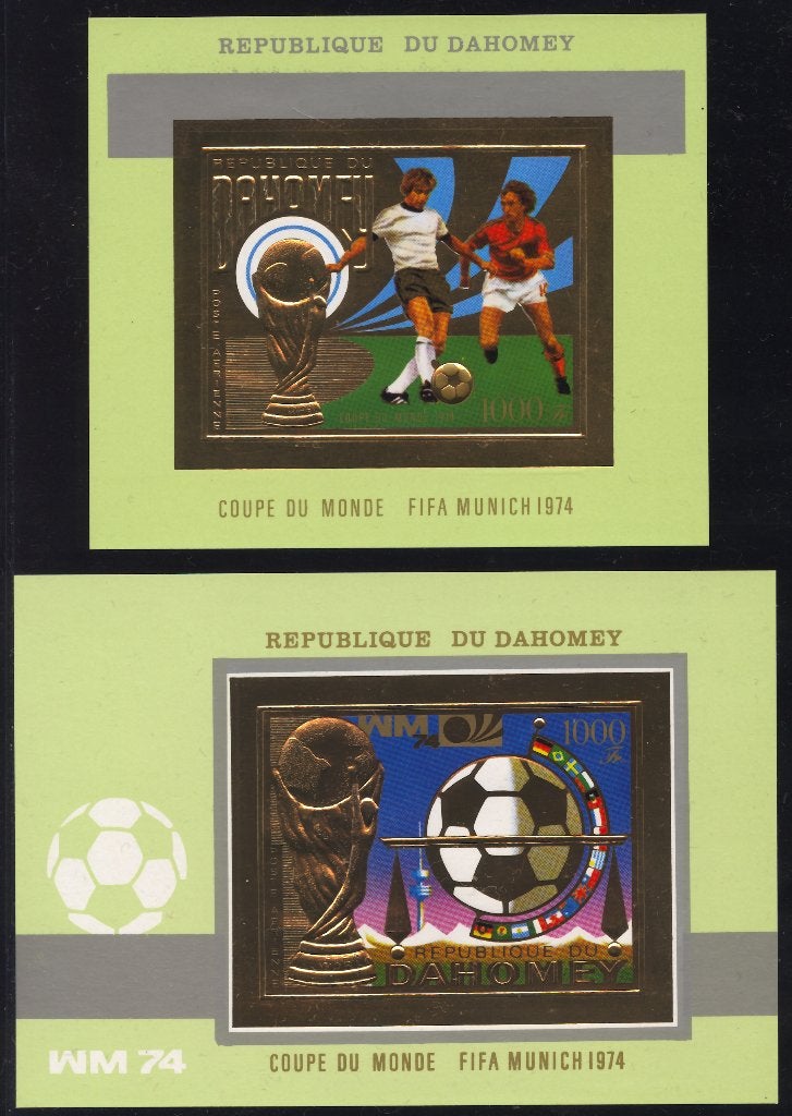 Dahomey, 1974, WK voetbal, ongetand, postfris, Mi blok 38-39, Ophalen of Verzenden, Postfris, Sport