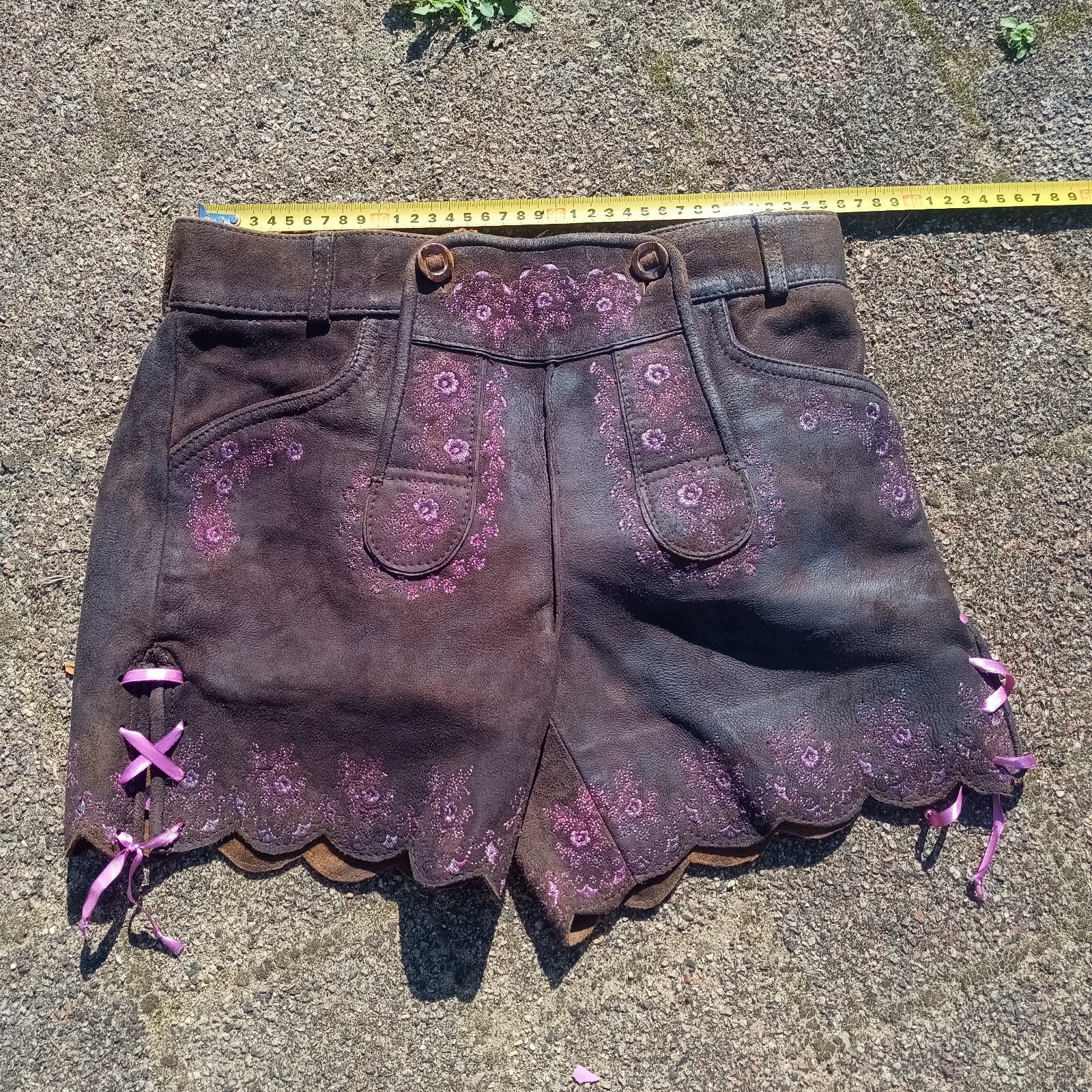 Stockerpoint 34 XS Lederhose bruin paars Oktoberfest, Ophalen of Verzenden, Overige thema's, Maat 34 (XS) of kleiner, Gedragen