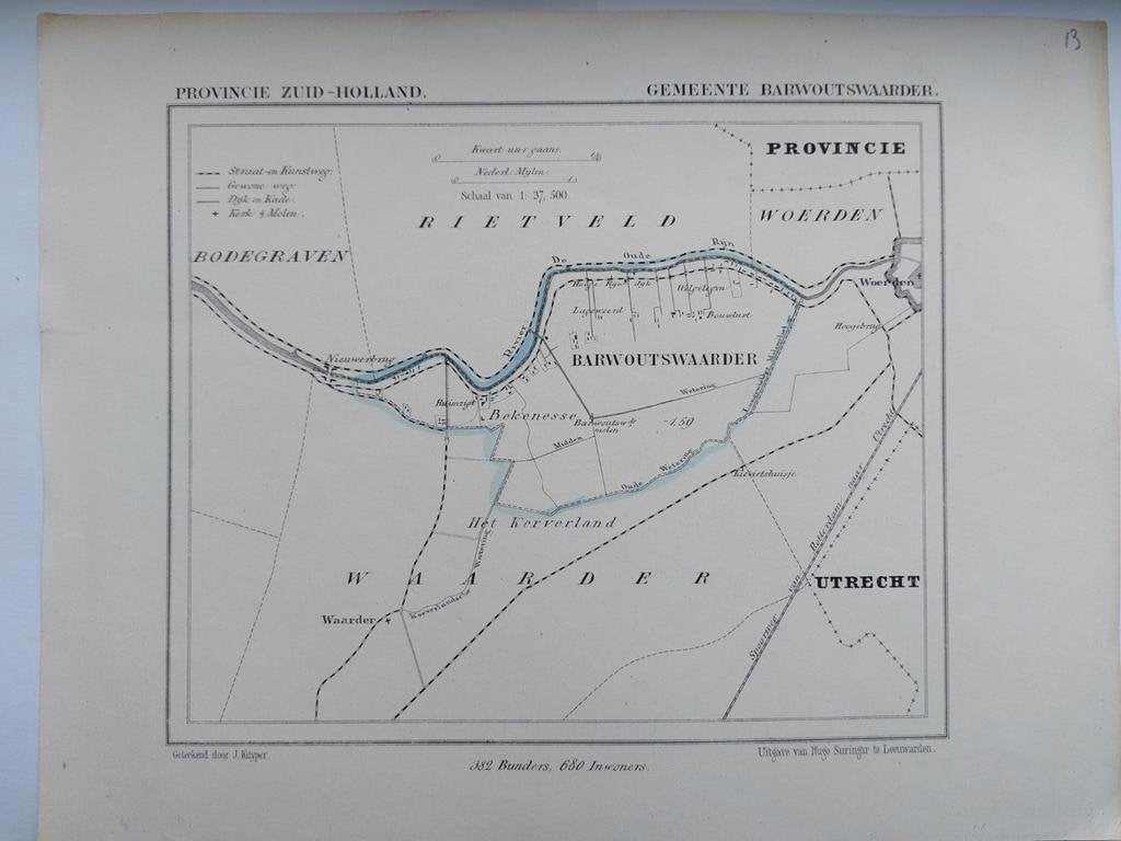 13 / Barwoutswaarder Waarder Litho van J. Kuyper, Ophalen of Verzenden