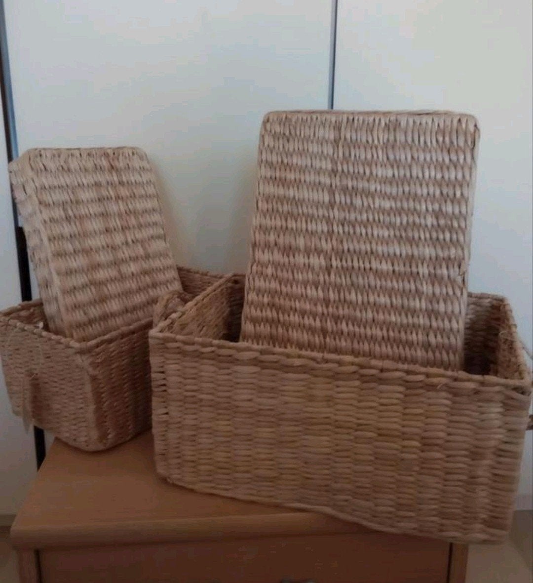 2 rieten opbergmanden met deksel + 1 gratis., Ophalen, Rond, Riet