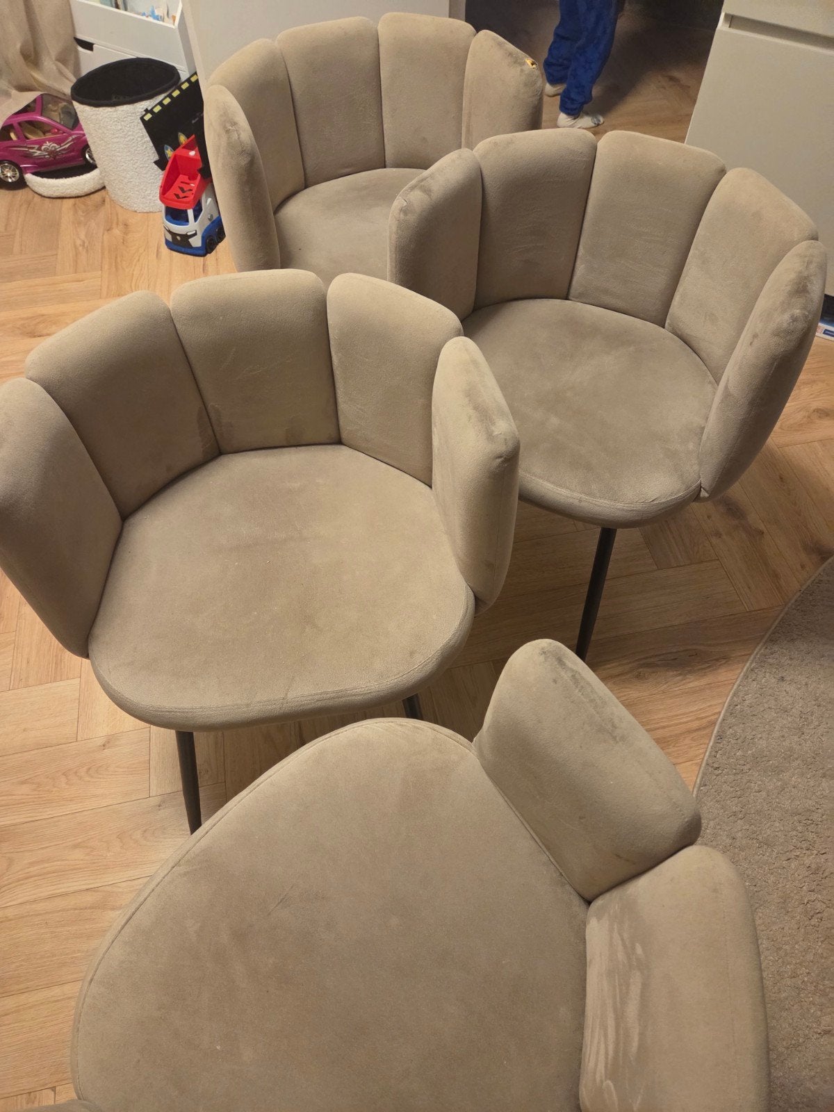 velvet beige eetstoelen 4, Ophalen, Gebruikt, Overige kleuren, Vier
