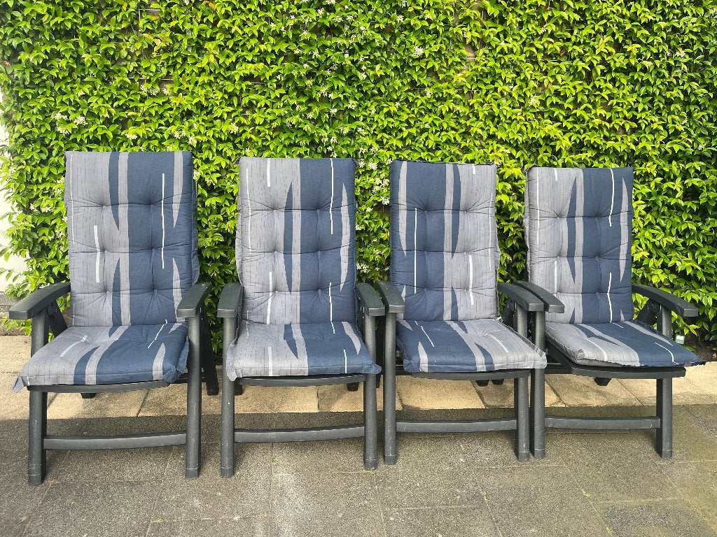 4 Hartman Prestige verstelbare tuinstoelen met kussens, Ophalen, Gebruikt, Kunststof, Verstelbaar