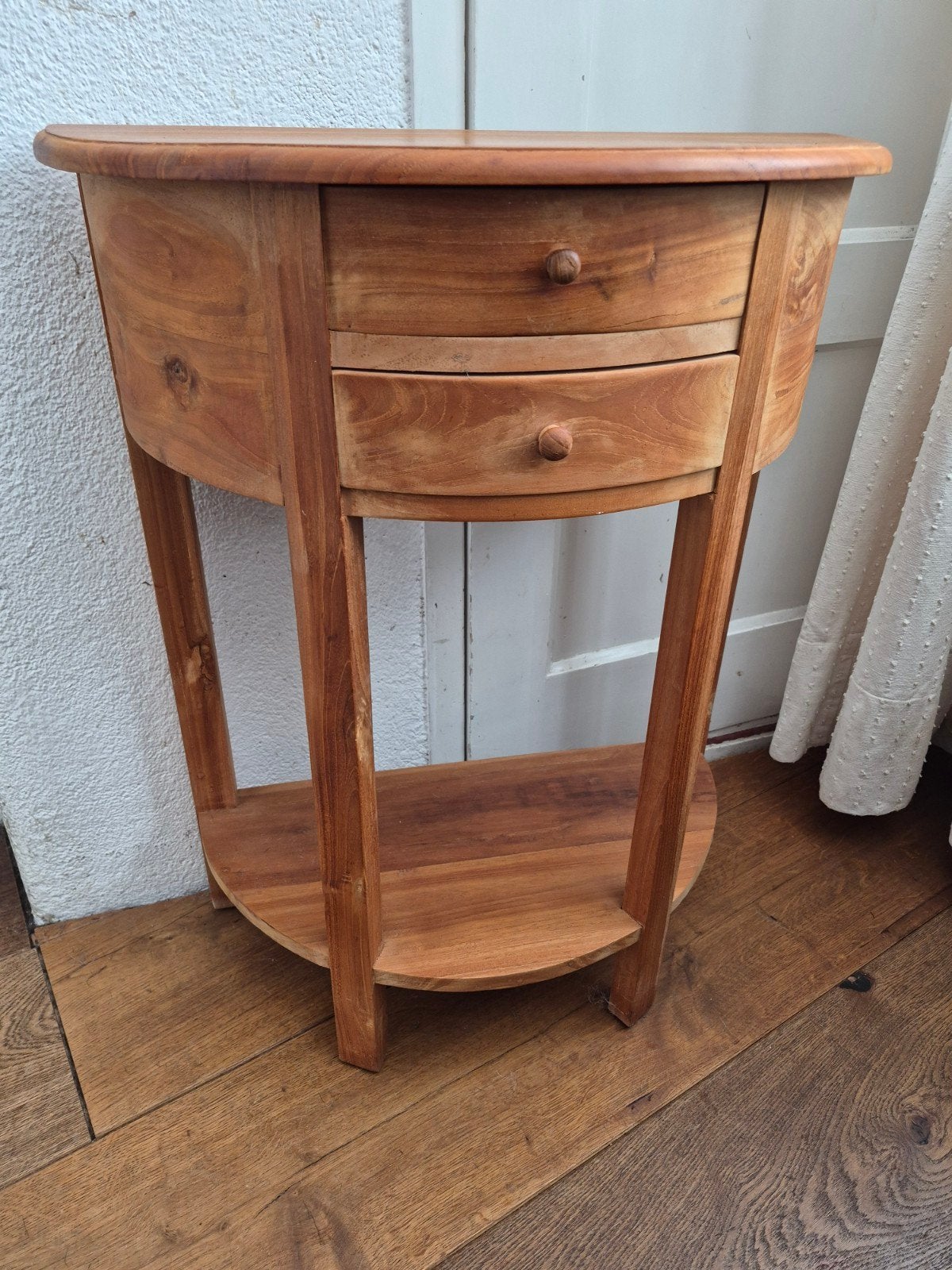 Houten Halfronde Bijzettafel met Lades, Ophalen, Gebruikt, 55 tot 75 cm, Overige vormen
