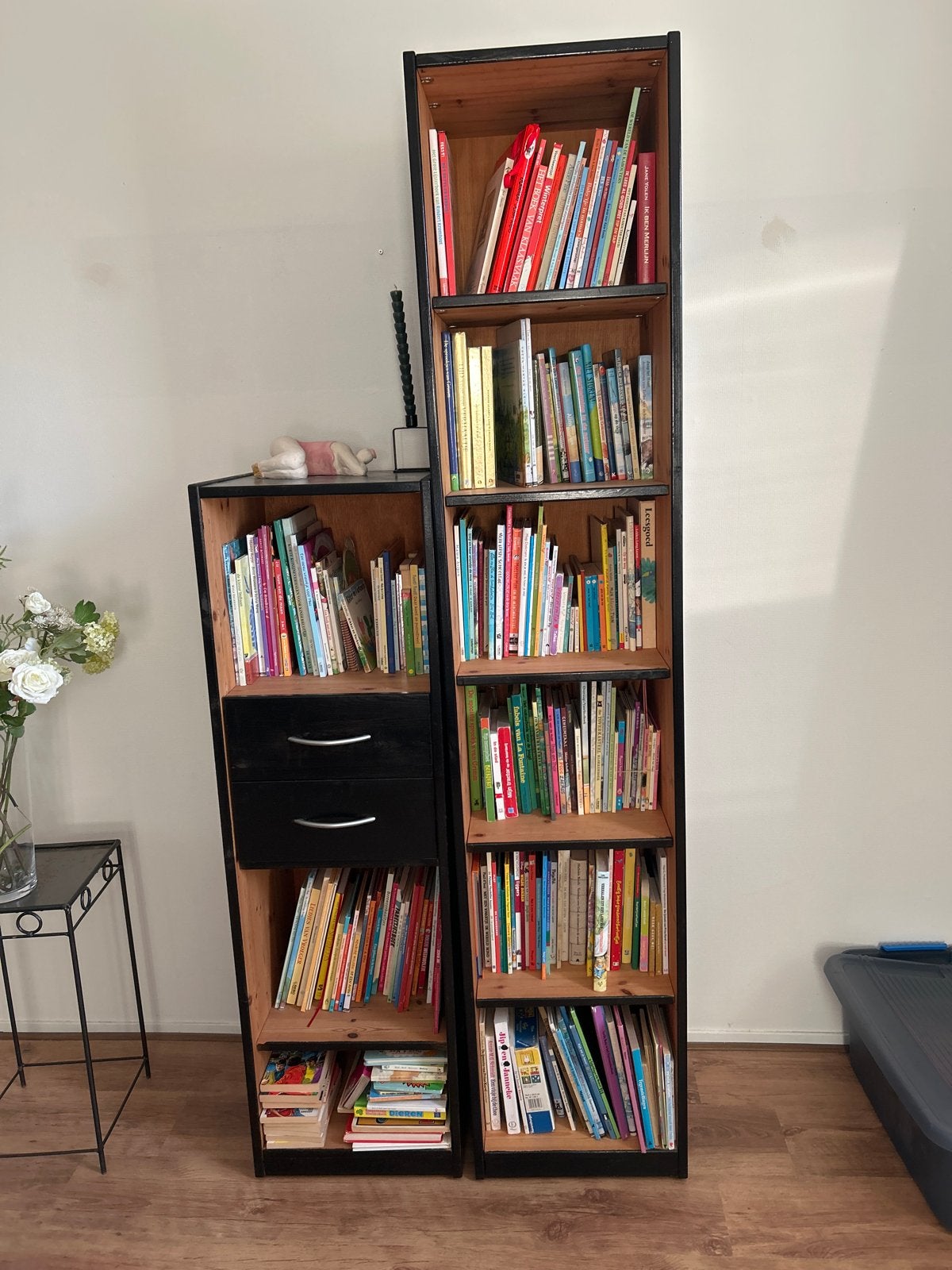 Zwart gemaakte kast met lades en planken, Ophalen, Gebruikt, 200 cm of meer, 50 tot 100 cm