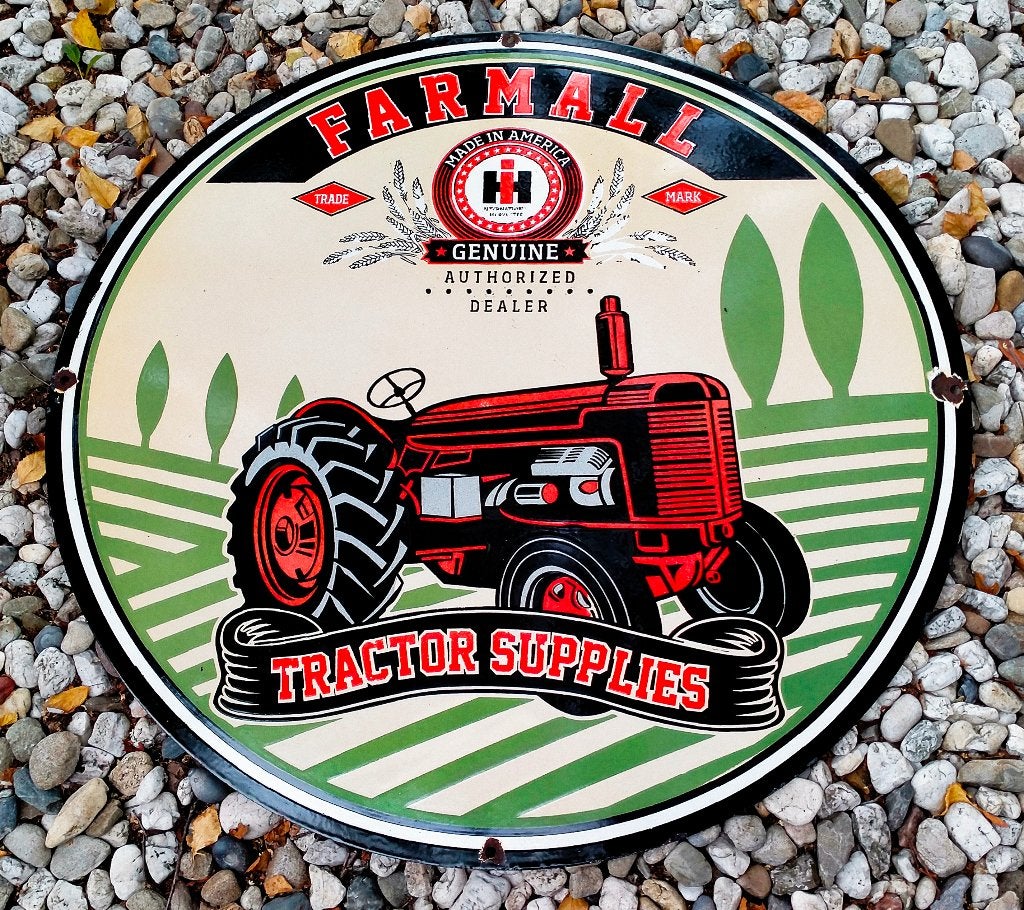 Antiek Amerikaans Emaille Farmall Tractor Trekker Bord, Ophalen of Verzenden