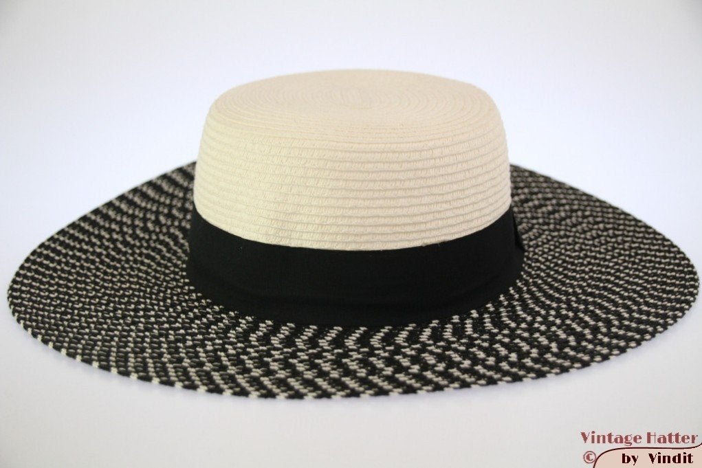 zomer Floppy hoed Hawkins zwart-wit papier, witte top 53-57, Hoed, Hawkins, Nieuw, One size fits all