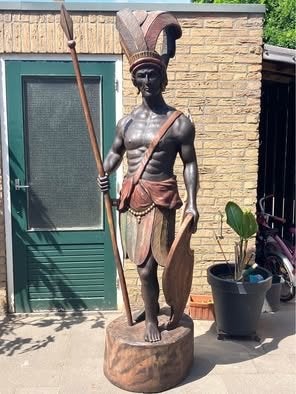 Groot houten beeld inheemse indiaan - ca. 237 cm hoog, Ophalen, Meer dan 2 meter, Handgemaakt, Beeld