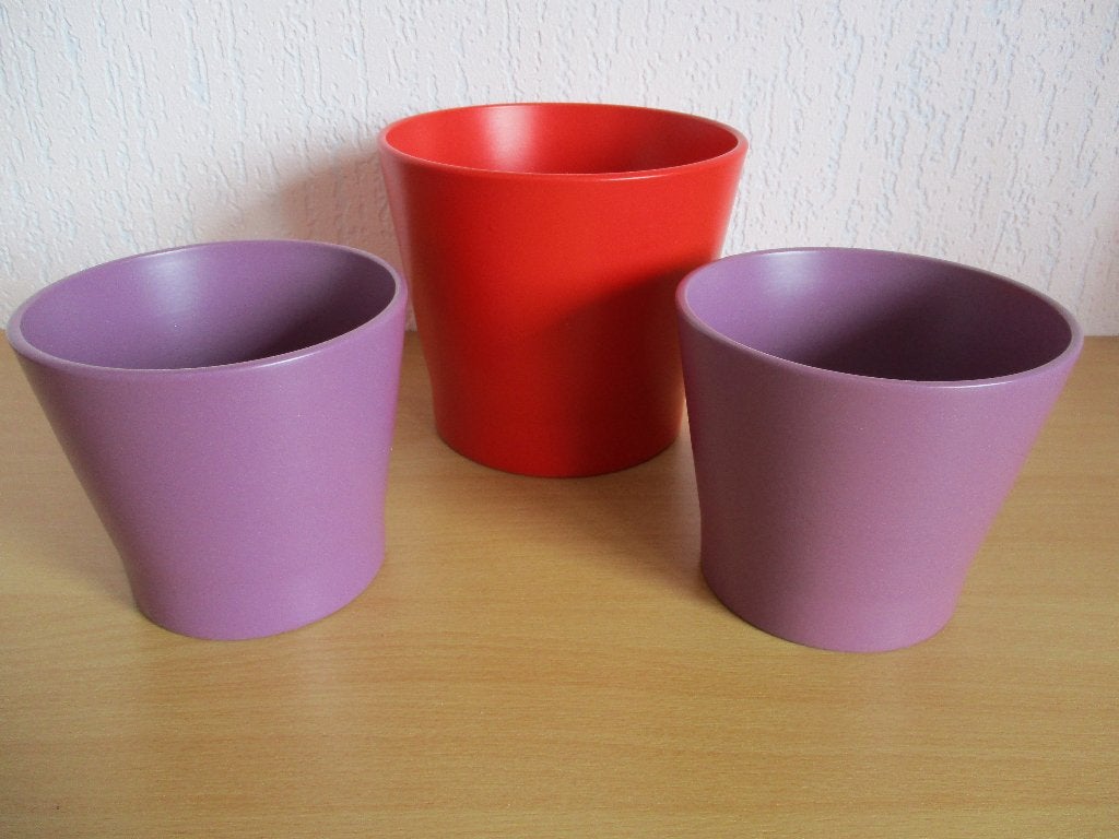 Bloempot Ikea Papaja - 1x 14 cm rood - 2x 11 cm paars, Rond, Ophalen of Verzenden, Zo goed als nieuw, Balkon