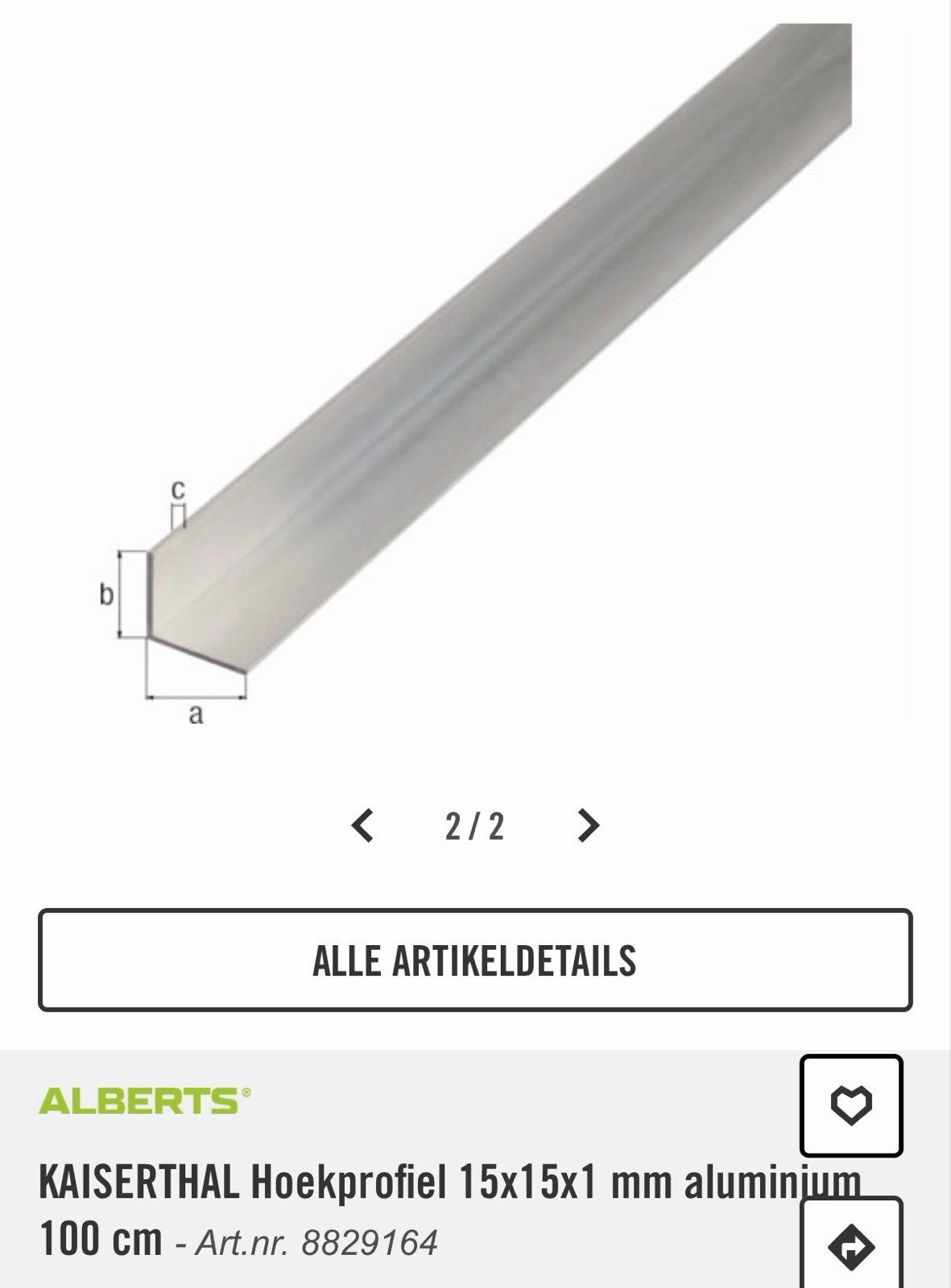 KAISERTHAL Hoekprofiel 15x15x1 mm aluminium, Ophalen of Verzenden, Nieuw, Aluminium
