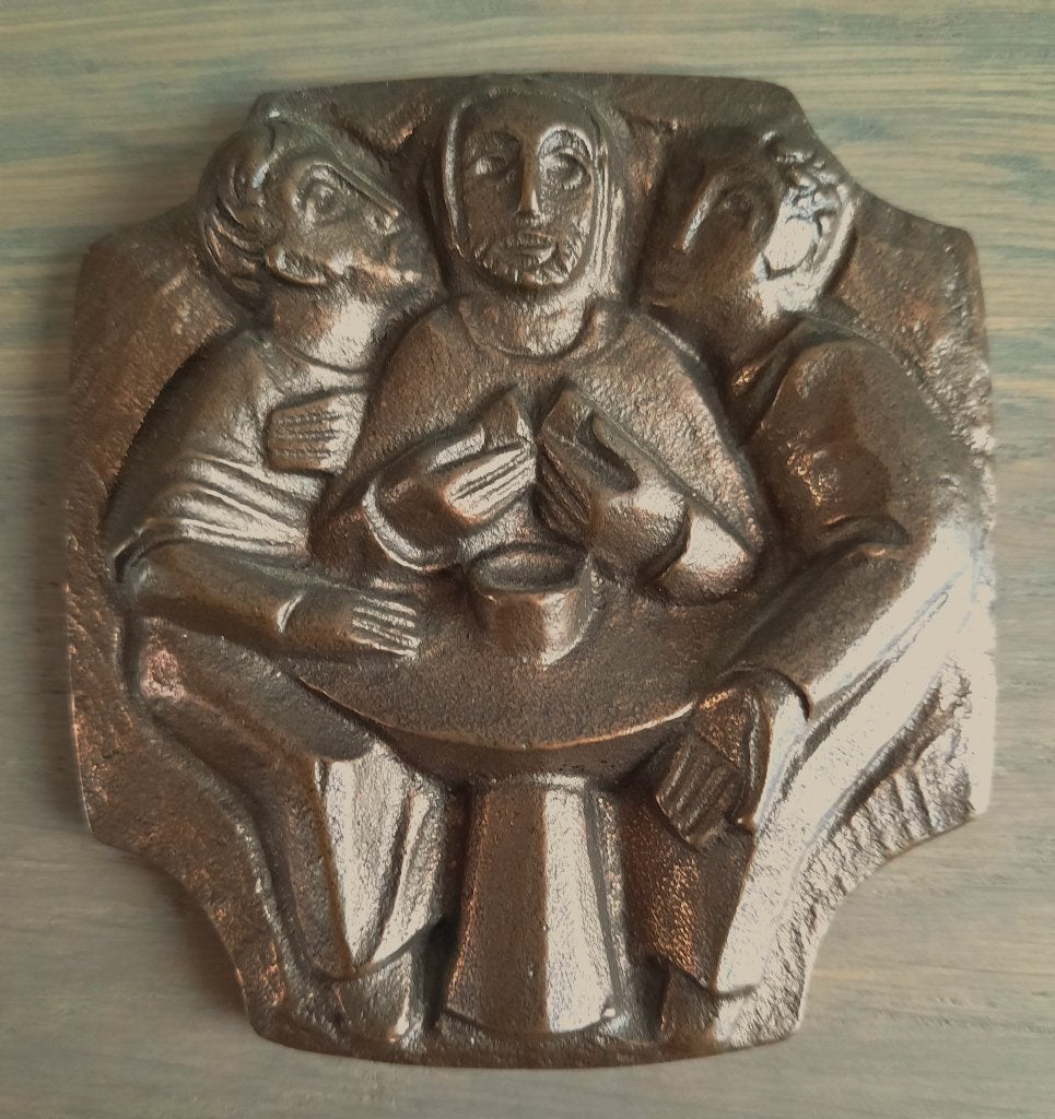 vintage religieuze wandplaquette van brons, Ophalen of Verzenden