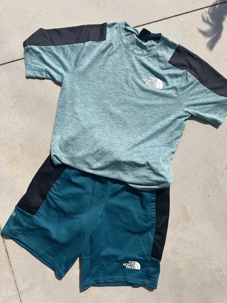 The North Face Sportset (T-shirt + Short)  Maat  XS – blauw, Verzenden, Zo goed als nieuw, Maat 46 (S) of kleiner, Blauw