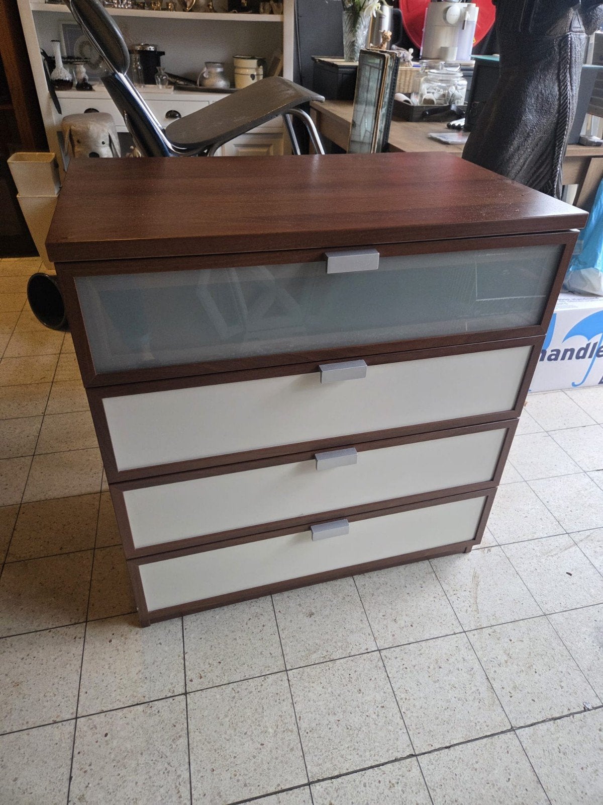 Commode met 4 laden - Bruin en wit, Ophalen