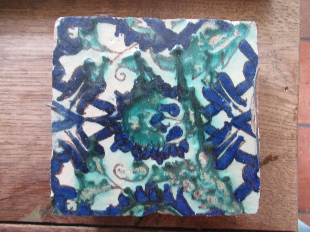 antieke vloer tegel (majolica), Ophalen of Verzenden