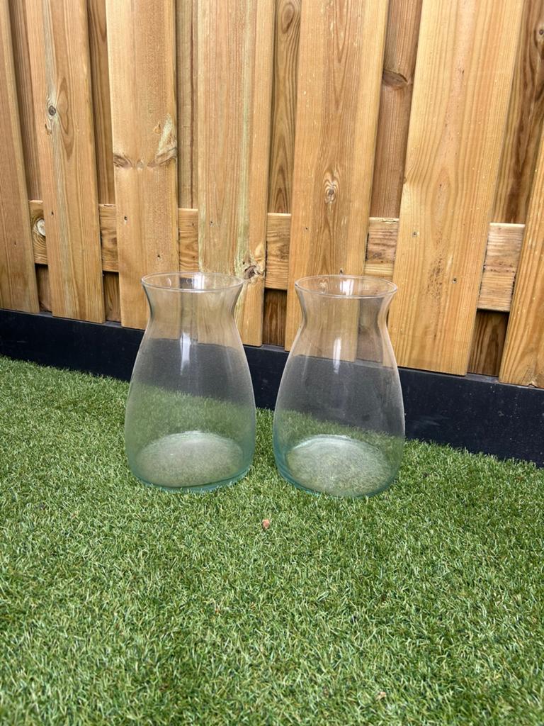 2 grote vazen 30 cm, Ophalen, Overige kleuren, Minder dan 50 cm, Glas