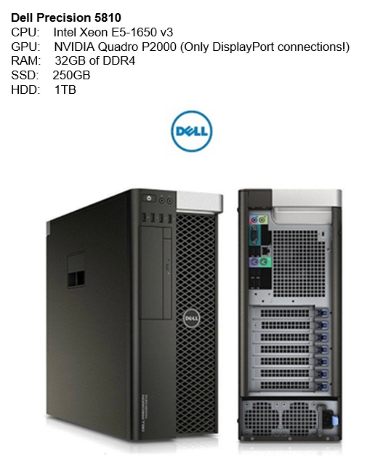 Dell Precision 5810 Workstation Xeon E5-1650 v3 P2000 32GB, Computers en Software, Desktop Pc's, Gebruikt, 3 tot 4 Ghz, HDD, 32 GB