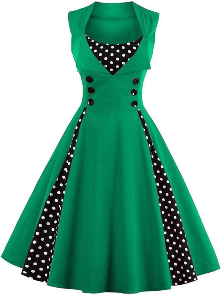 Groene stippen jurk rockabilly retro pin up jurkje dames, Verzenden, Nieuw, Groen, Knielengte