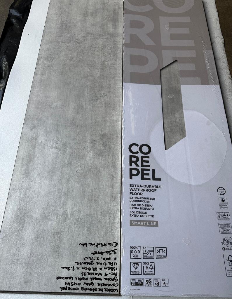 Corepel Waterbestendig Tegel Laminaat Concrete Grey d4544, 75 m² of meer, Nieuw, Ophalen of Verzenden, Grote tegel laminaat beton grijs