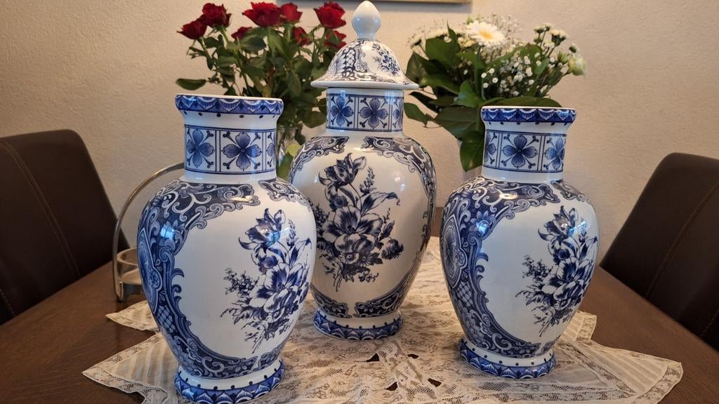 Prachtige Delfts Blauwe Vazen Set - 3 Stuks, Ophalen