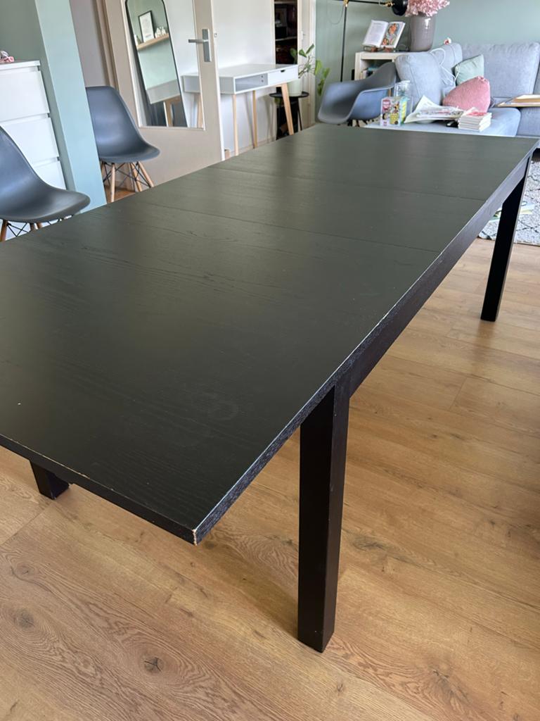 IKEA Bjursta uitschuifbare eettafel - zwart hout, Huis en Inrichting, Ophalen, Gebruikt, 200 cm of meer, 50 tot 100 cm