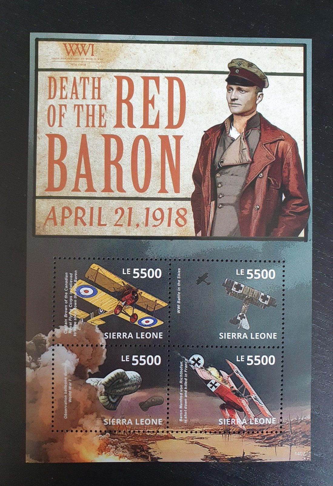Sierra Leone 2014 Red Baron Vliegtuig Michel 5895-5898 pf, Verzenden, Postfris, Vliegtuigen