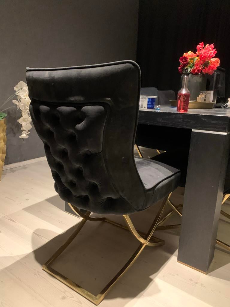 6x Richmond Eetkamerstoelen Zwart met Goud, Huis en Inrichting, Stoelen, Zwart, Ophalen of Verzenden, Zo goed als nieuw, Stof