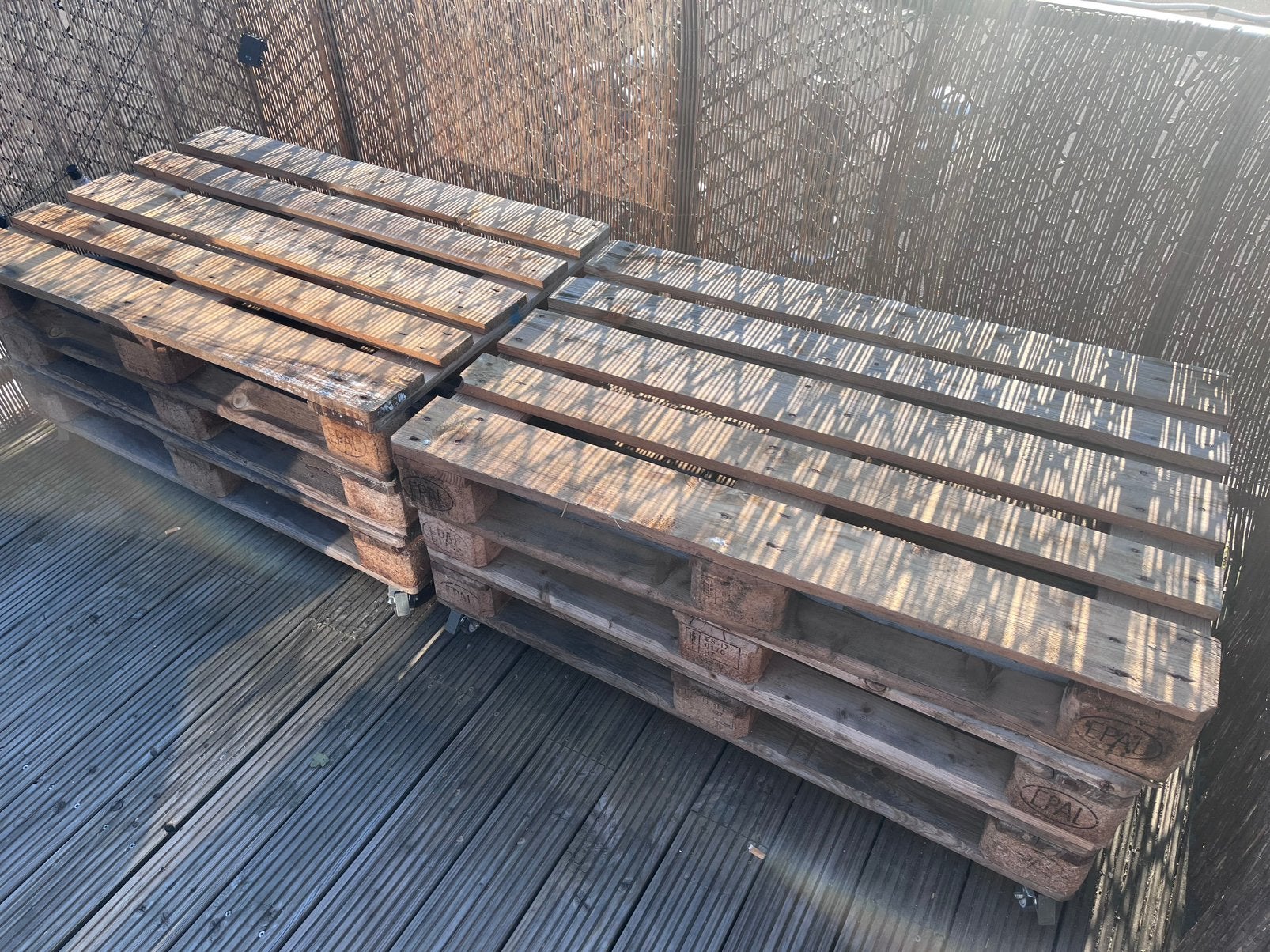 6x Europallets - palletbank op wielen, Ophalen, Gebruikt, Hout