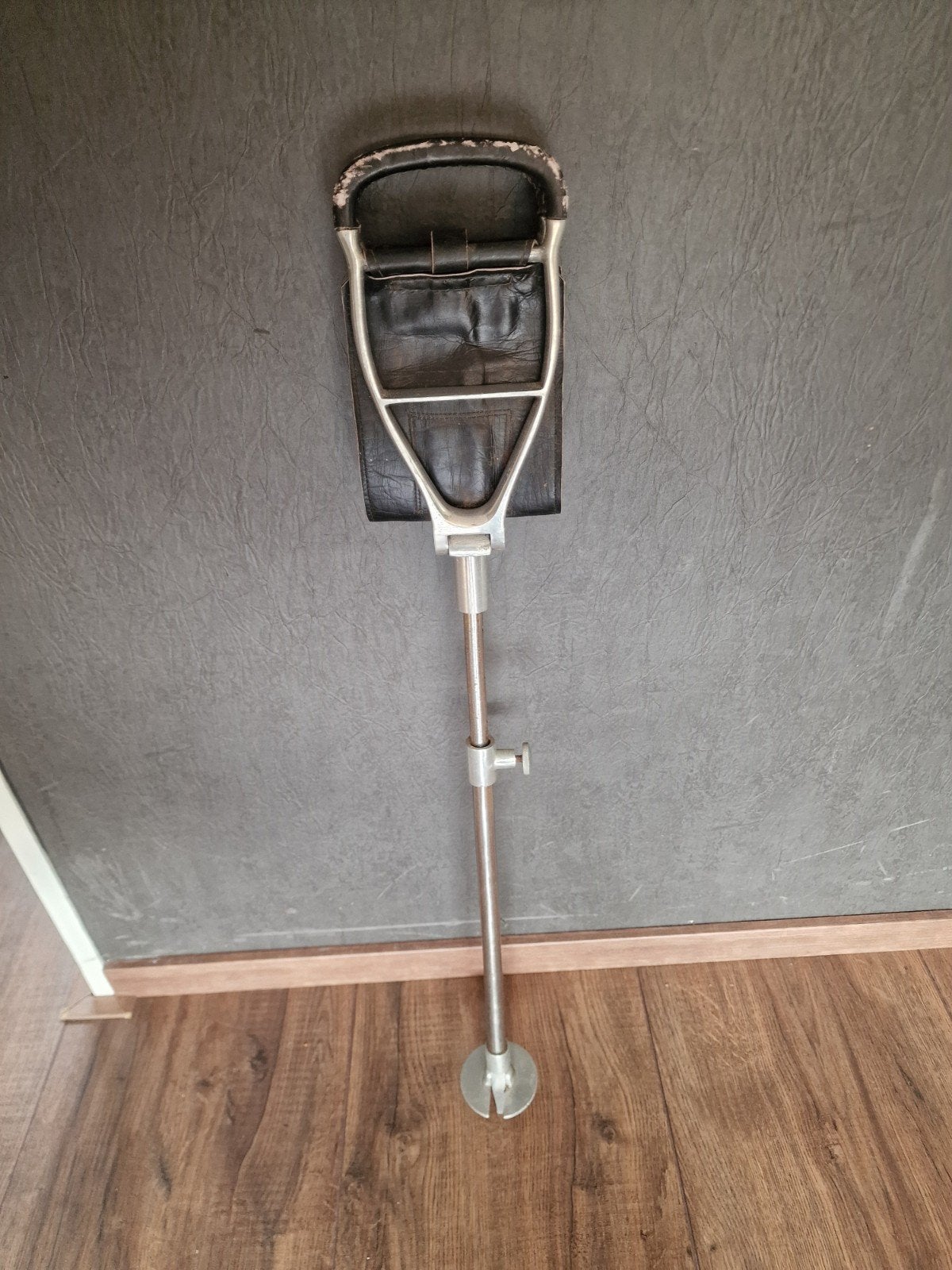 Vintage wandelstok met leren zitje, Ophalen, Verstelbaar