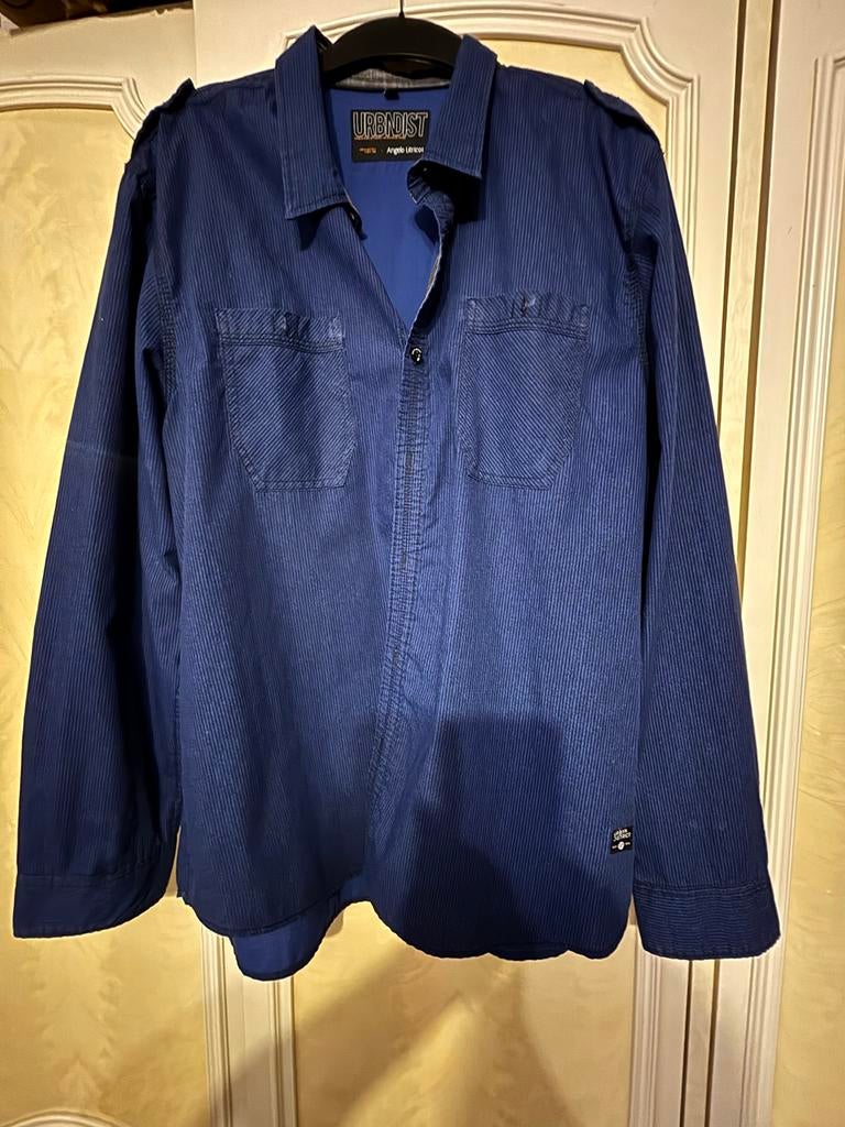 URBNDST heren overhemd - Blauw gestreept, Kleding | Heren, Ophalen of Verzenden, Zo goed als nieuw, Blauw, Overige halswijdtes