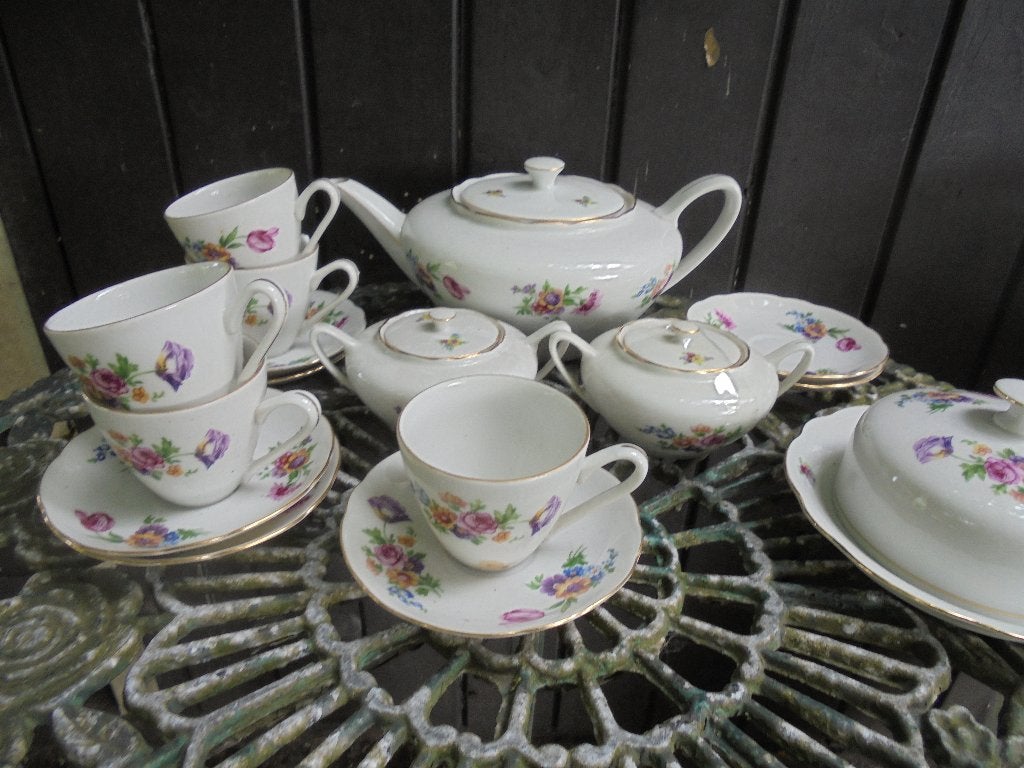 Theeservies MZ + delen diner/ontbijt bloemboeket / roze roos, Ophalen of Verzenden