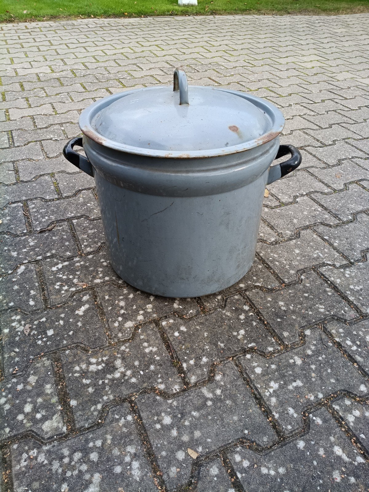 Vintage geëmailleerde pot met deksel - Grijs, Ophalen