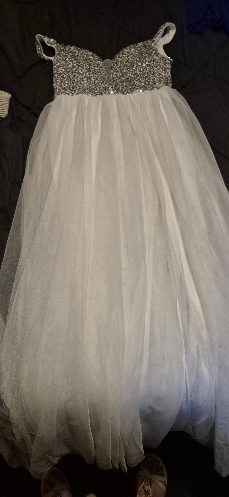 Elegante Galajurk met Pailletten Top, Kleding | Dames, Jurken, Wit, Ophalen of Verzenden, Maat 36 (S), Onder de knie