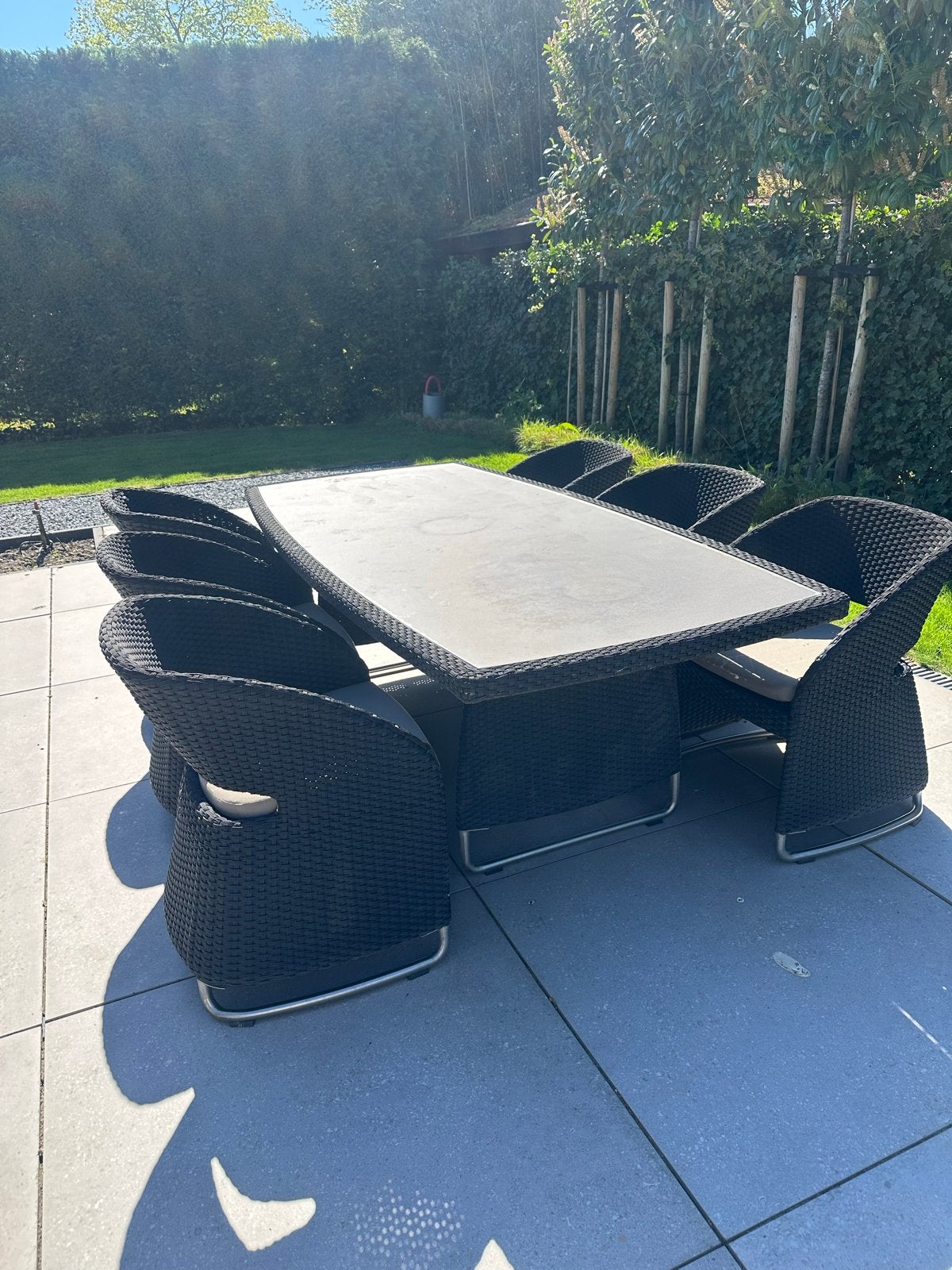 Teak & Garden tuintafel met glasplaat en kussens, Tuin en Terras, Gebruikt, Eettafel, Meer dan 8 zitplaatsen, Teakhout