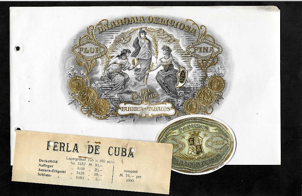 Heinrich Deussen   set etiket   Perla de Cuba, Verzamelen, Ophalen of Verzenden, Gebruikt, Sigarenbandjes