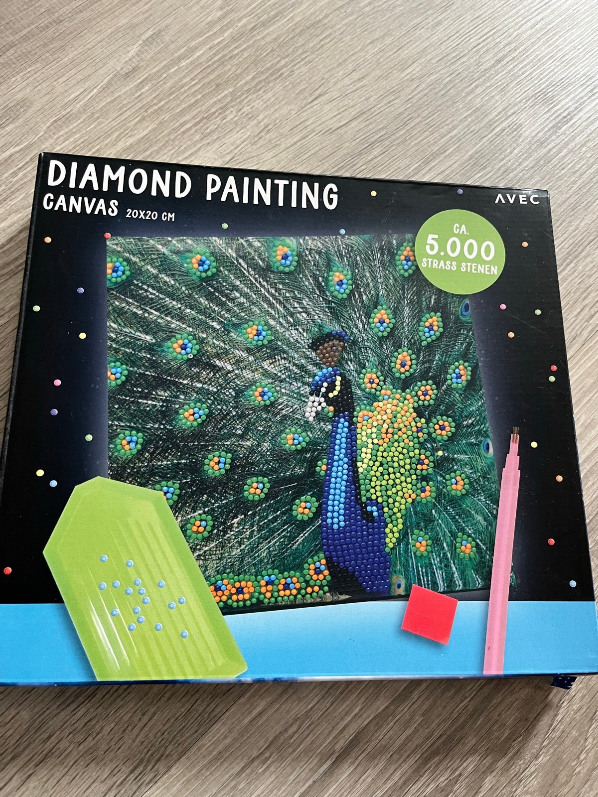 Diamond Painting Pauw Canvas 20x20 cm, Ophalen, Nieuw, Meerkleurig, Diamond painting