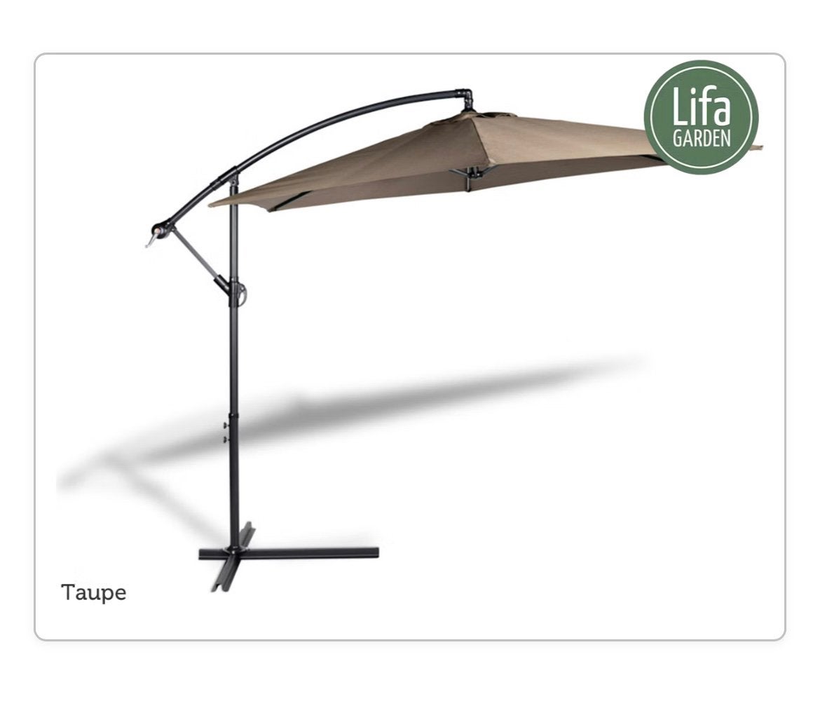 Taupe / Lifa Garden Hangende Parasol UV50+ met Hoes, Ophalen, Nieuw, 2 tot 3 meter, Zweefparasol