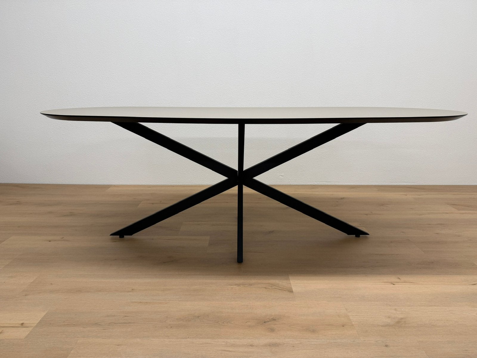 Plat ovale eettafel 220x100 - Beige HPL - Direct Leverbaar, Huis en Inrichting, 100 tot 150 cm, 200 cm of meer, Ophalen of Verzenden